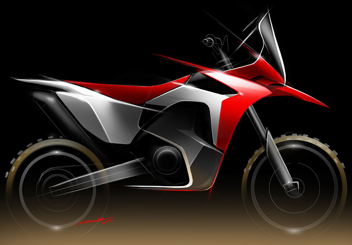 Eine Entwurfszeichnung der Dakar-Honda 